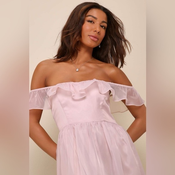 NWOT Lulus Enchanting Always‎ Blush Organza Off-the-Shoulder Maxi Dress - Picture 3 of 9